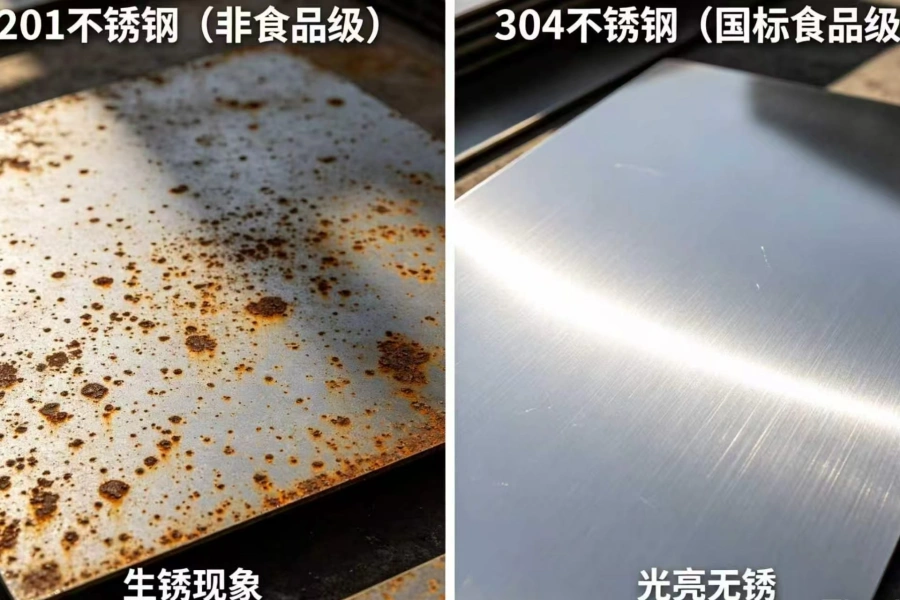 201 不锈钢板材冒充国标 304 食品级板材对比，水箱材质避坑