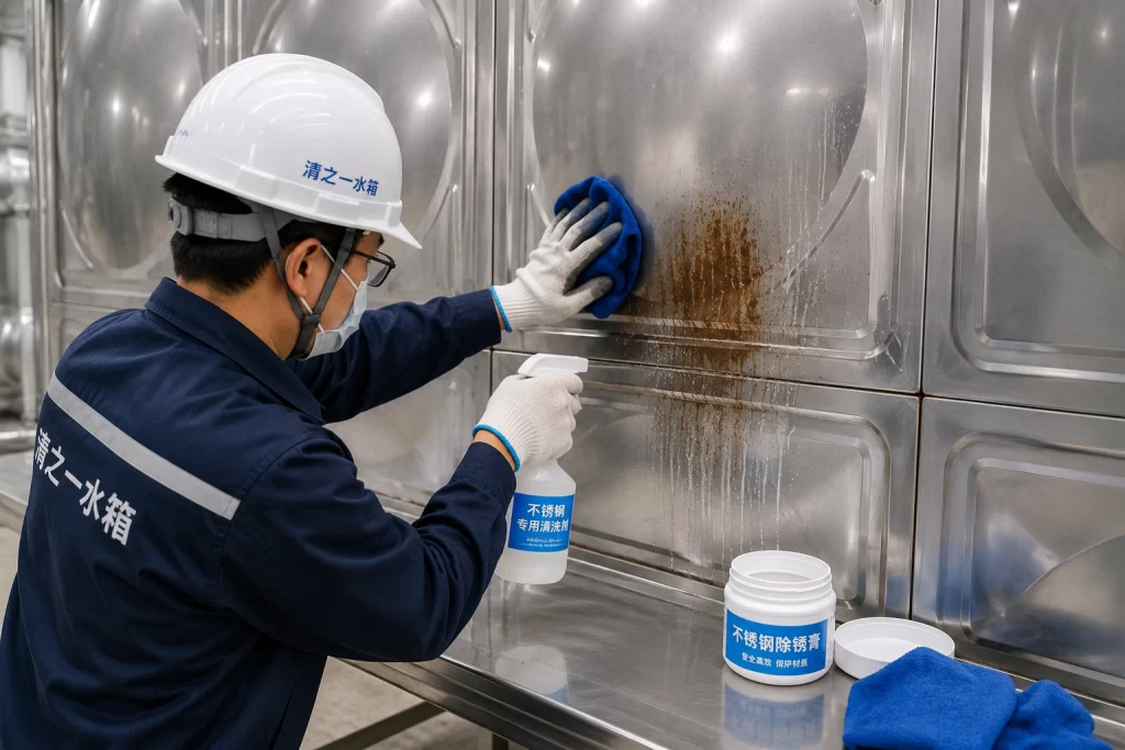 使用专用清洁剂处理不锈钢水箱锈斑