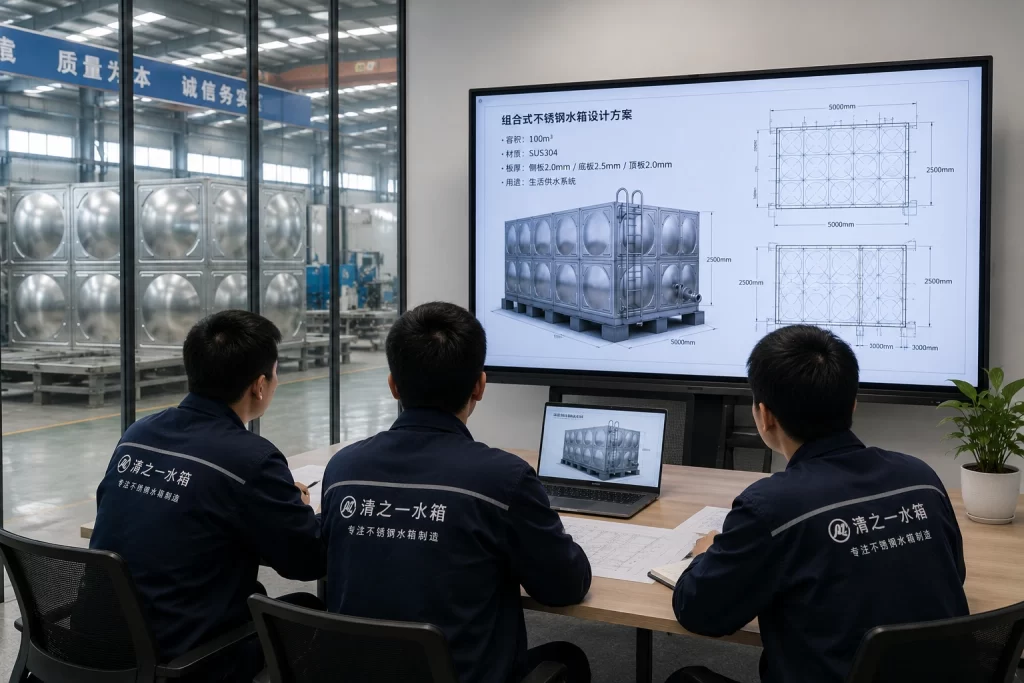 清之一工程师为客户定制不锈钢水箱方案