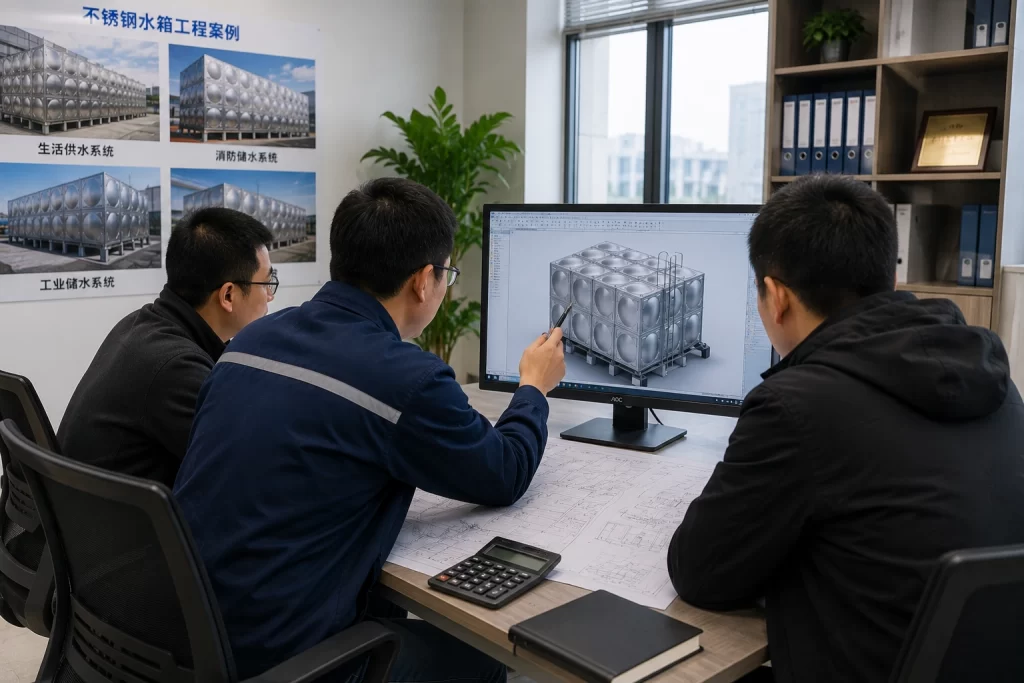不锈钢水箱工程方案沟通现场